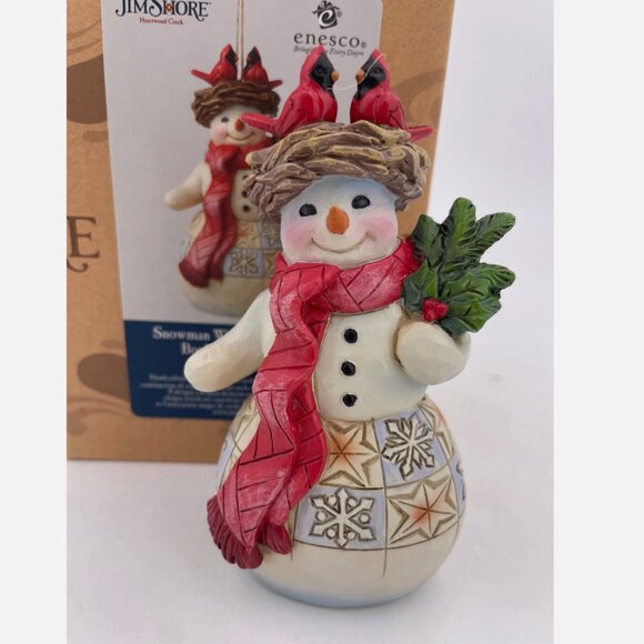 Jim Shore Heartwood Creek Holly Snowman & Cardinals In Nest Ornament New 6009469 - Picture 2 of 3